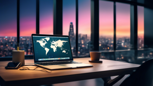 Create an image featuring a modern MacBook on a sleek desk with a cityscape background visible through a window. The screen displays various VPN app icons such as Atlas VPN, ProtonVPN, Windscribe, and TunnelBear, alongside vibrant visual representations of secure connections, like shield icons and encrypted tunnels. The mood should be tech-savvy and secure, highlighting the theme of free VPN options for Mac users.