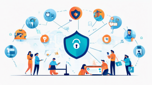 Create an image showcasing the benefits of using a free VPN app for safe browsing. Depict a diverse group of people browsing the internet securely on their devices, with icons for privacy, security shields, global locations, and fast speeds. Show a VPN app interface on their screens and an unlocked padlock symbol to represent secure and unrestricted access to the web.